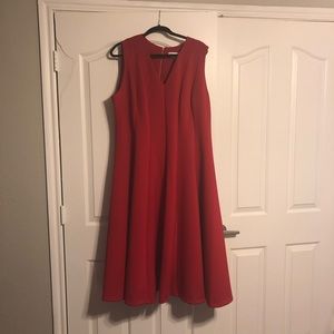Red Calvin Klein flared skirt dress
